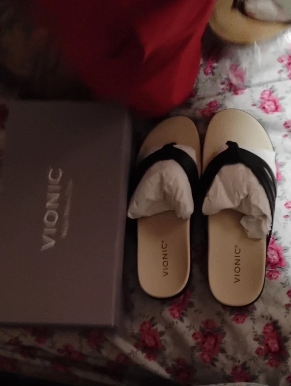 Vionic Black Strap Tan Footbed Genuine Leather Slide Sandals Women's Size 11